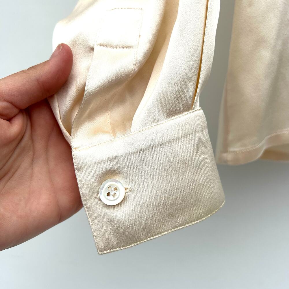 Vintage Christian Dior Cream Ecru Satin Silk Double Breasted Blouse 40 Jacket - Picture 6 of 13